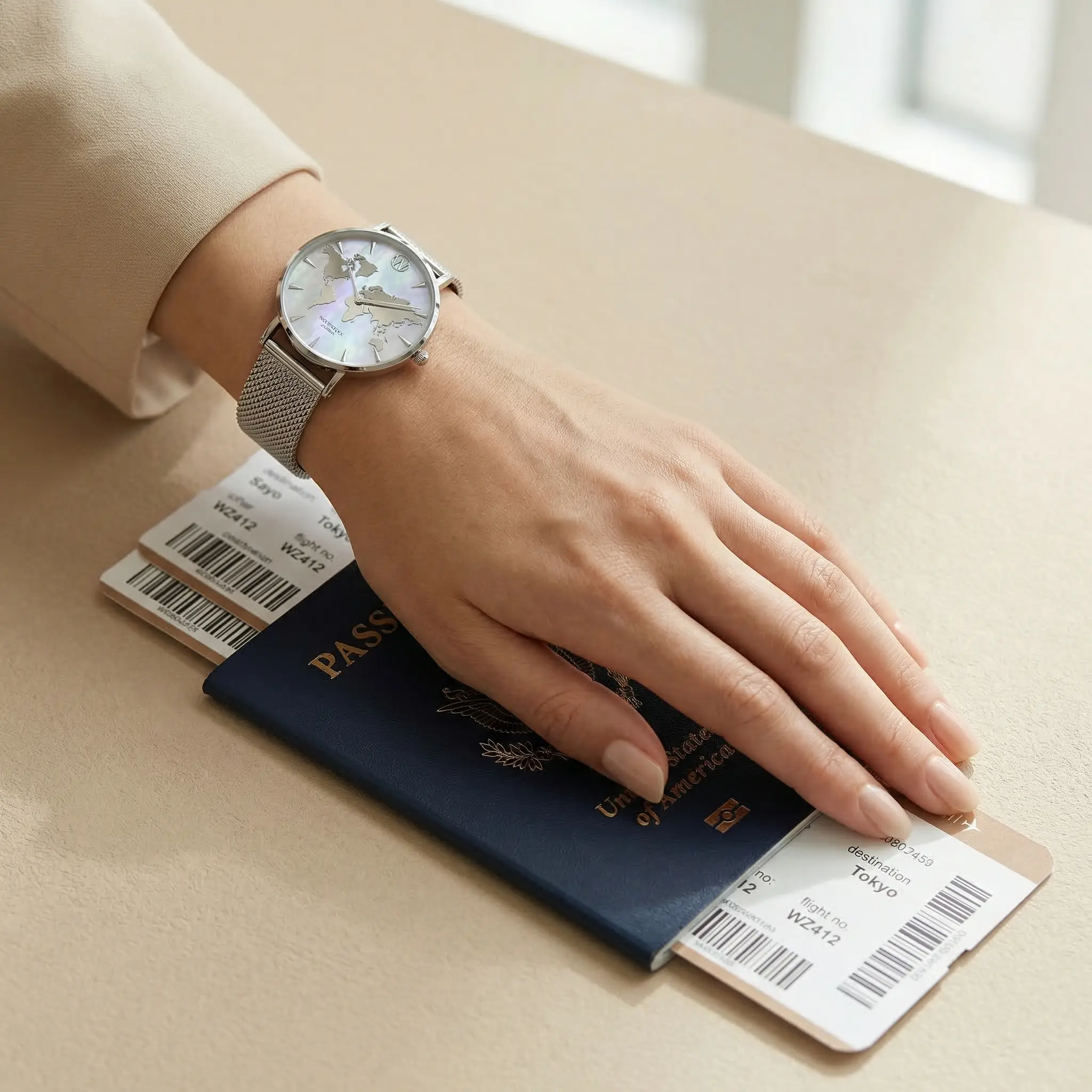 Silver Pearl World Map Waterproof Watch - Image 2